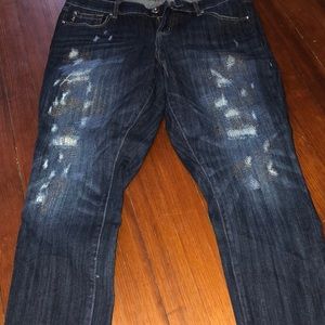 Gold destructed jeans